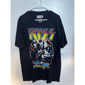 KISS Alive in 75 Graphic T-Shirt Mens XL Black Rock Band Mad Engine Distressed